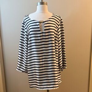 Jones New York Black and White Striped Blouse